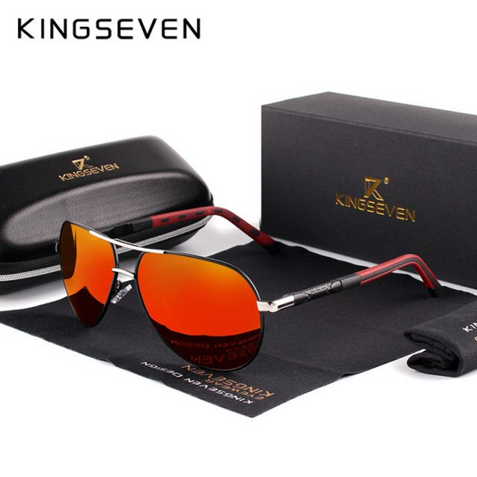 KINGSEVEN Silver/Red Aviators